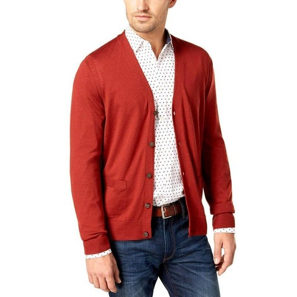 Michael Kors Men's Sienna Red Cardigan Wool Button Up Sweater.  SZ M - Picture 1 of 4